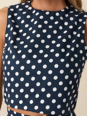 Prosperina Ellie Navy Polka Dot Cotton Tank Top Size Small NWT